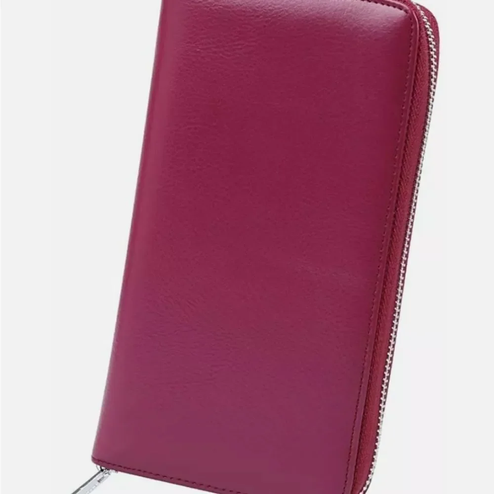 36 Slots Women RFID Blocking Card Holder Leather Zipper Organizer Wallet (Rose)